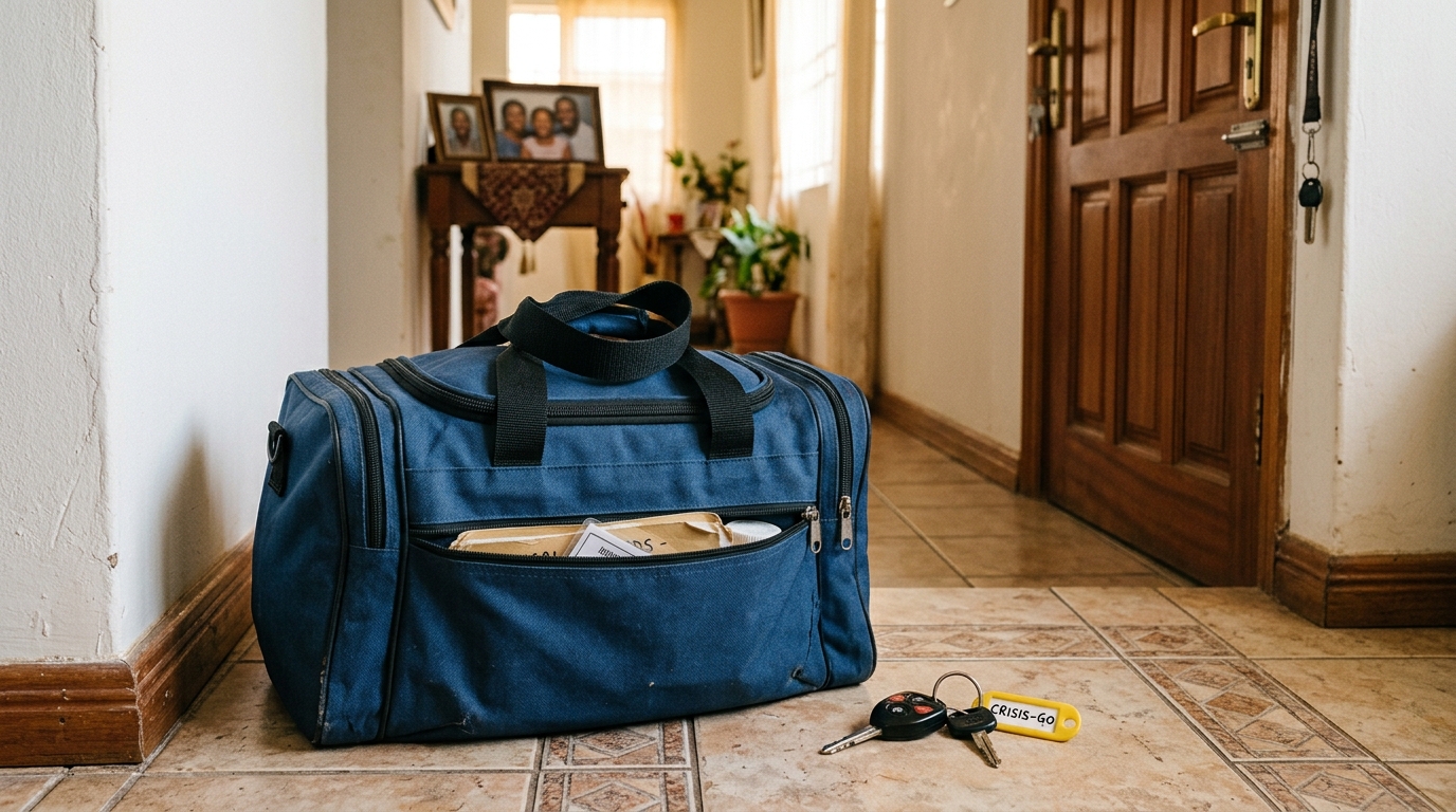 Emergency bag packed and ready by the front door
